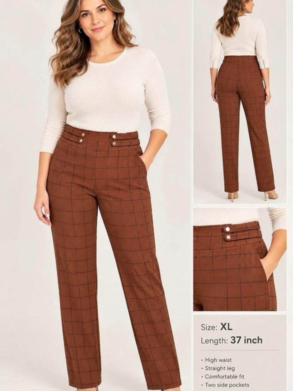 NEW Harpe Checkered Trousers in Brown Size XL NWT
